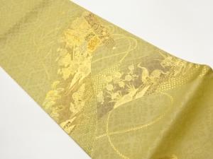 金通し金彩巻物に御所車・花鳥模様袋帯